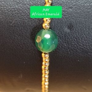 May African Emerald Bracelet Gemstone/18K Gold-plated Brass Beads